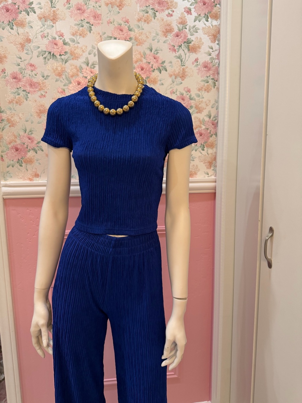 Set Women's Royal Blue Short Sleeve Ribbed Knit Top set